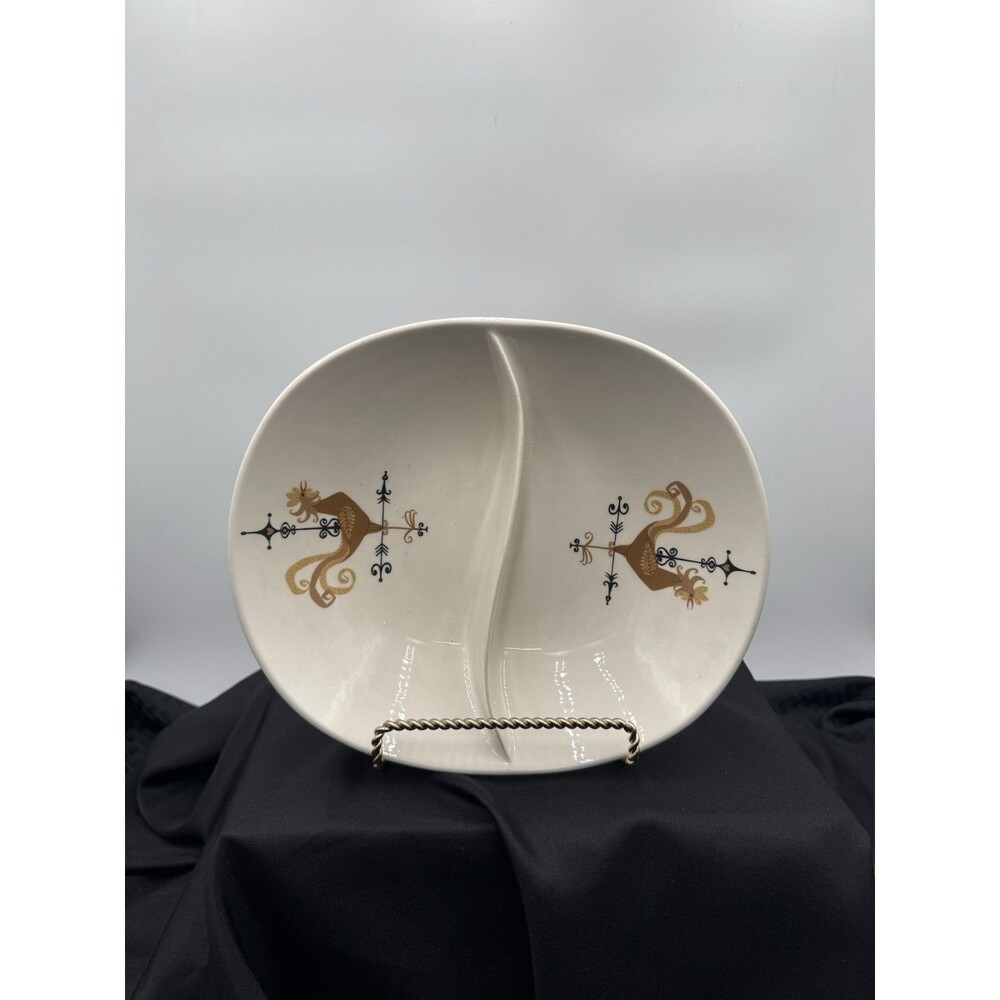 Vintage Mid Century Porcelain Rooster Divided Serving Bowl